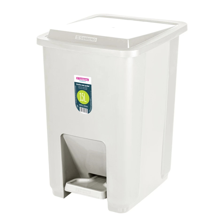 BASURERO 15lts TAPA Y PEDAL BEIGE